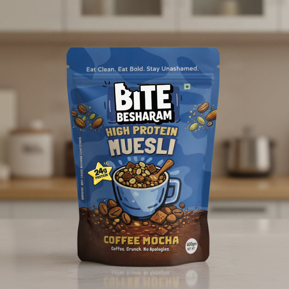 high protein muesli, coffee mocha