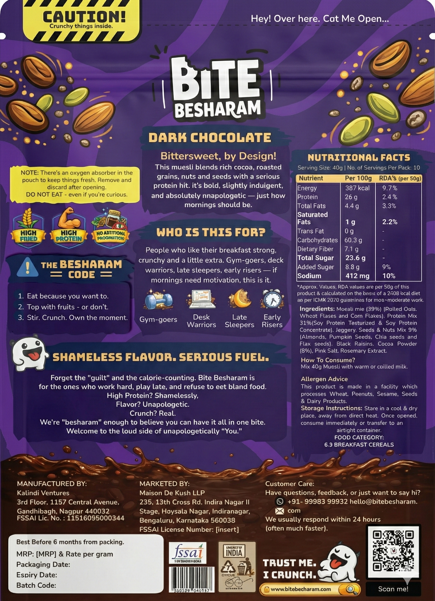 Bite Besharam High Protein Muesli Dark Chocolate 400g